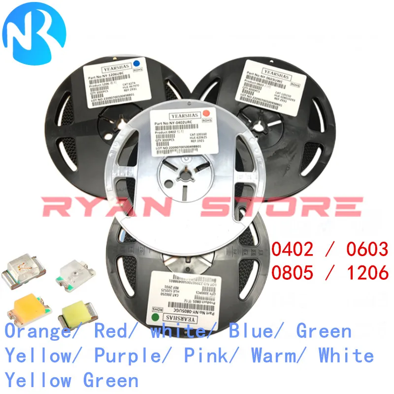 3000 uds/4000 Uds 0402 0603 0805 1206 SMD LED naranja rojo blanco azul verde amarillo púrpura rosa blanco cálido diodo emisor de luz