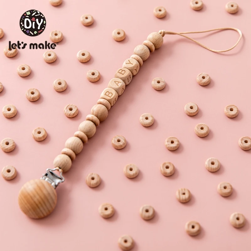 Let's Make-Cuentas de Ábaco de haya para bebé, collar de cuentas de madera de 10mm, mordedor de grado alimenticio DIY, accesorios de cadena de madera para pezones, 50 piezas