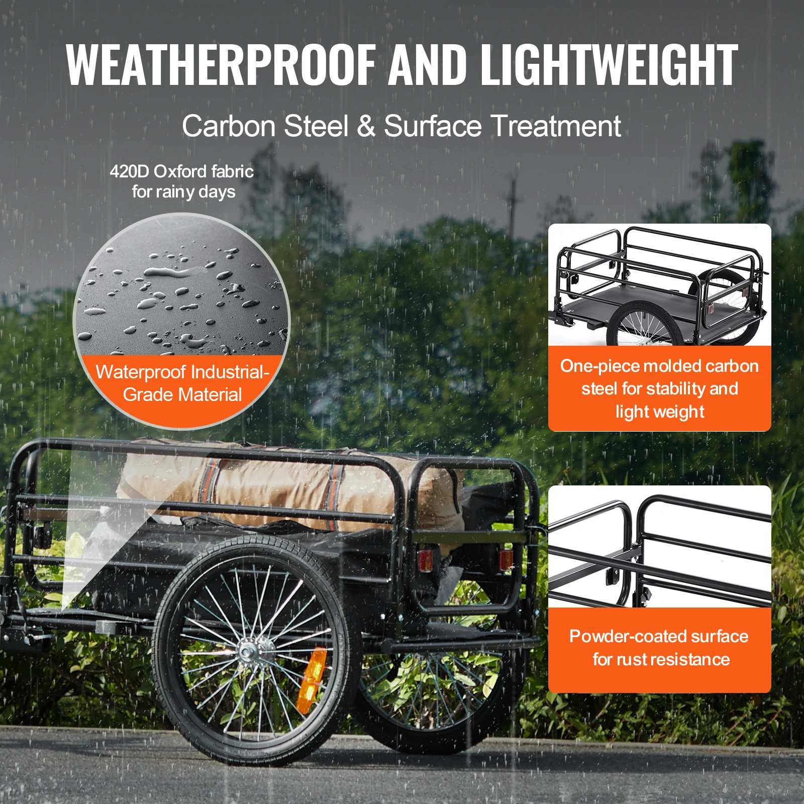 SucceBuy, remolque de carga para bicicleta de 160 libras, carrito de almacenamiento plegable para bicicleta con ruedas de 16 ", reflectores seguros para ruedas de bicicleta de 22"-28"