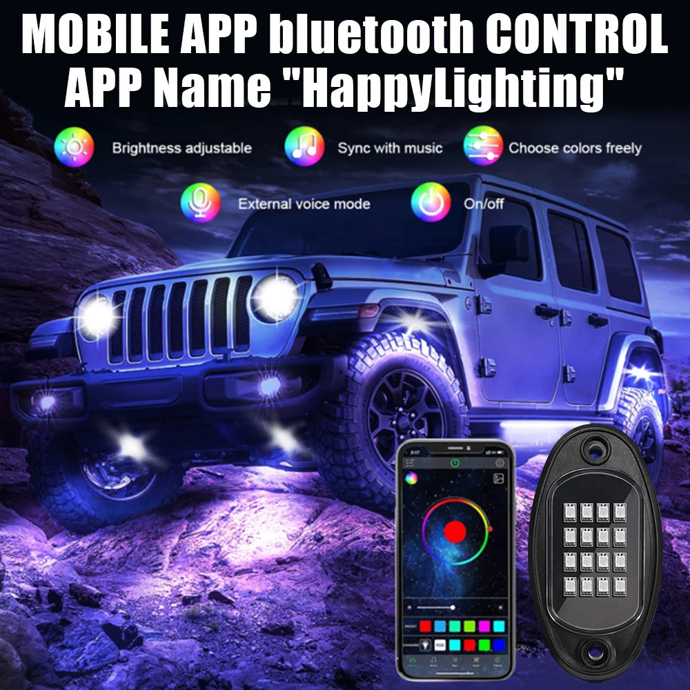 Luces LED RGB Rock 4/6/8 en 1, luz para chasis de coche, para Jeep, camión todoterreno, barco, sincronización de música, Bluetooth, Control por aplicación Undergolw
