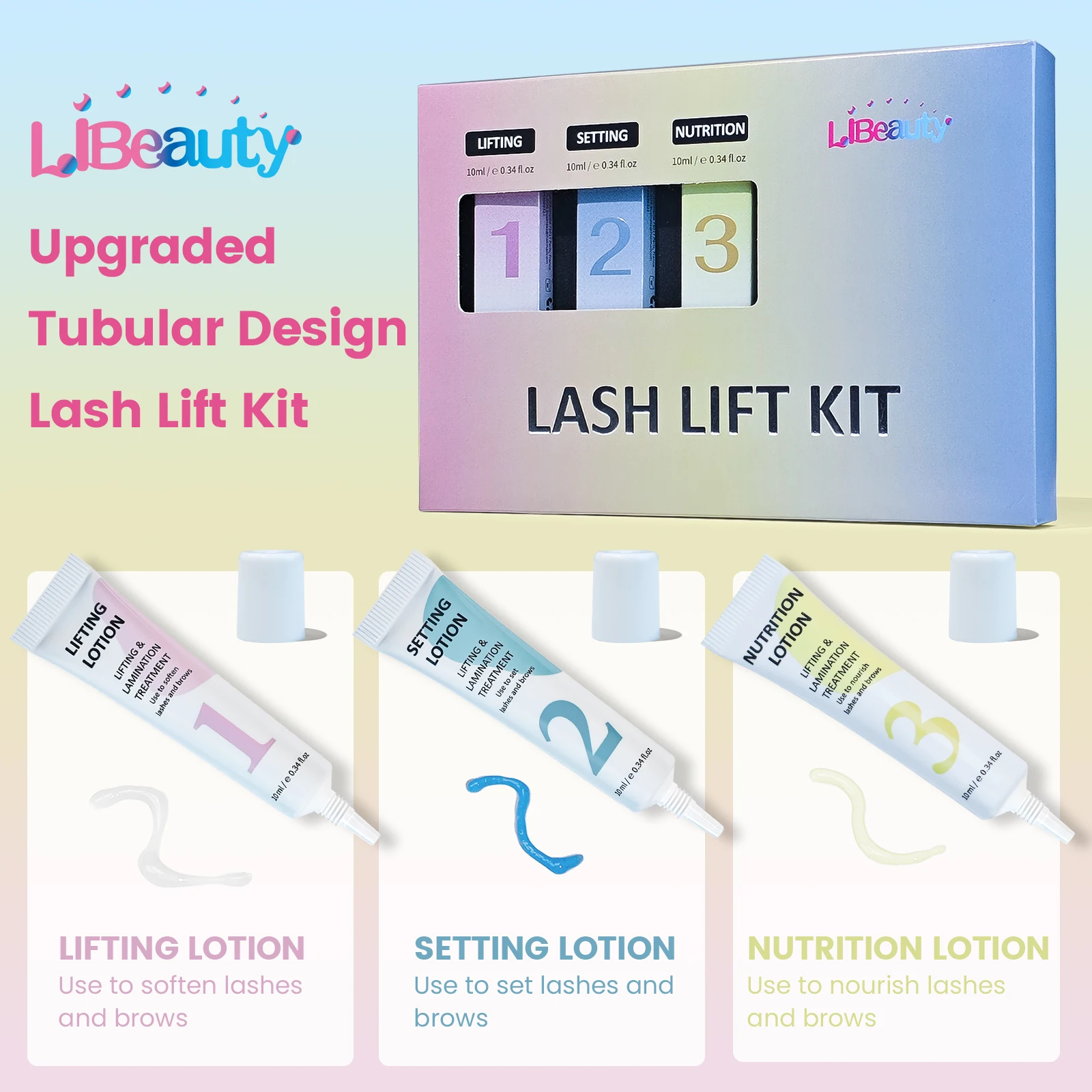 Kit de Lifting de Pestañas Libeauty de 10 ml y Kit de Laminación de Cejas con Bálsamo para Lifting de Pestañas, Diseño Tubular de Precisión para Uso en Casa