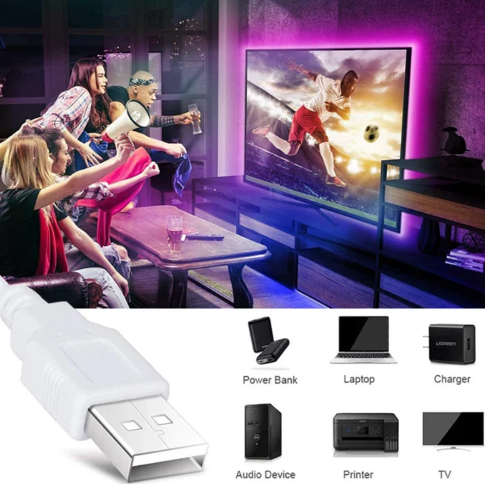 Tira de LED USB de 5V CC, 1 metro, 5050, impermeable, RGB, flexible, 50 cm, 1 m, 2 m, con control remoto de 17 teclas para fondo de TV