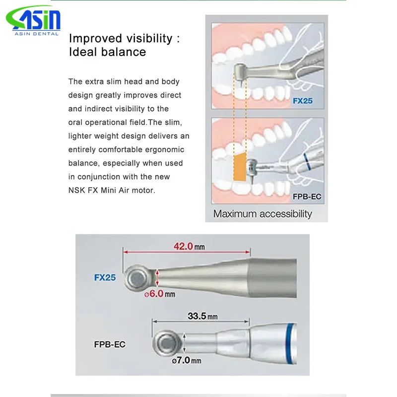 Pieza de mano Dental FX25 de baja velocidad, instrumentos de cirugía dental de contraángulo 1:1, relación de engranaje de accionamiento directo, aplicable para Motor de aire tipo E