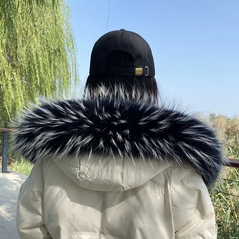 Bufanda de piel de mapache Natural para mujer, cuello de piel de zorro Real de lujo, capucha de piel cálida, embellecedor, decoración de piel peluda para chaquetas de abrigo, Invierno