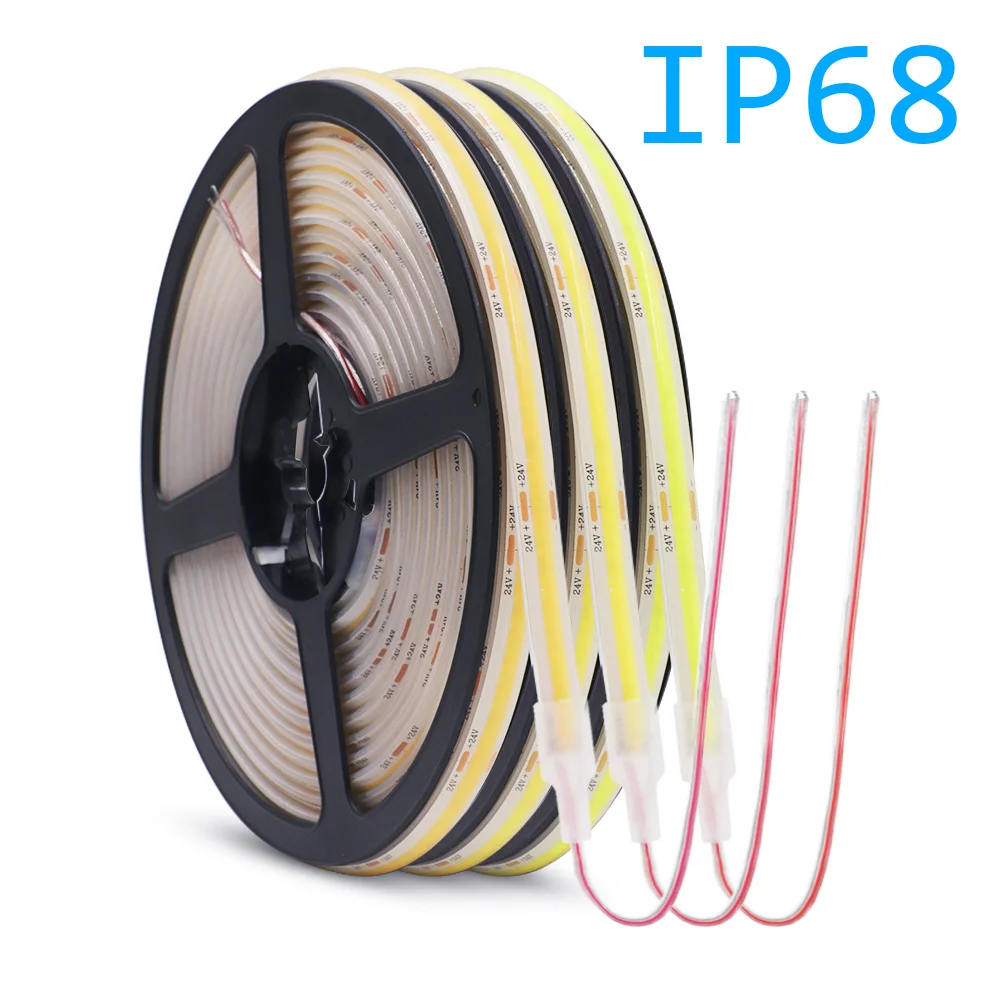 Tira de luces LED COB impermeable IP68 de 12V 24V 5m 10m 15m 20m 0,5m cinta Flexible IP30 320 LEDs iluminación de revestimiento brillante de alta densidad