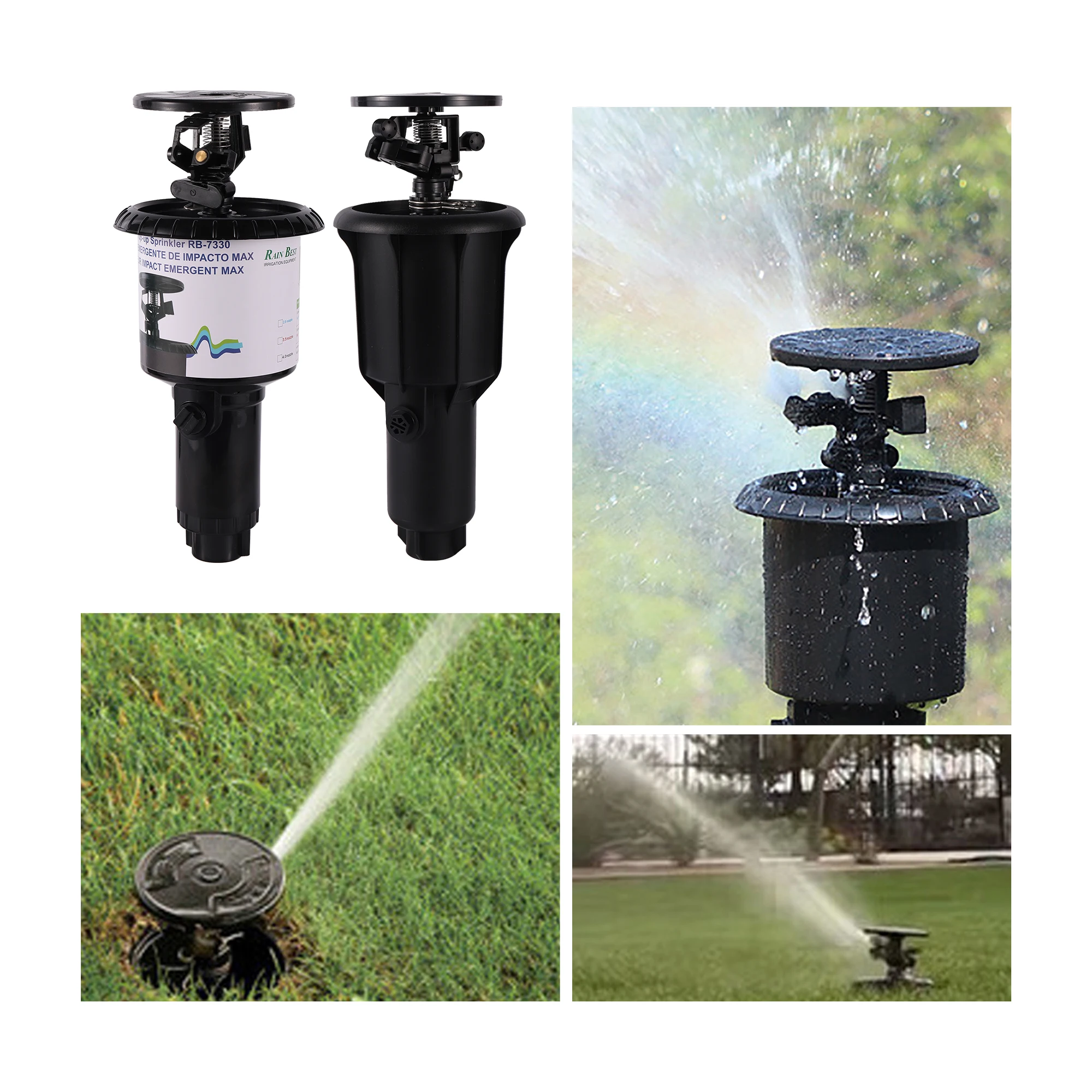 Cabezal de aspersor de impacto emergente de pulso de 1/2 "y 3/4", balancín ajustable, aspersor enterrado giratorio, riego automático plano para tierras de cultivo