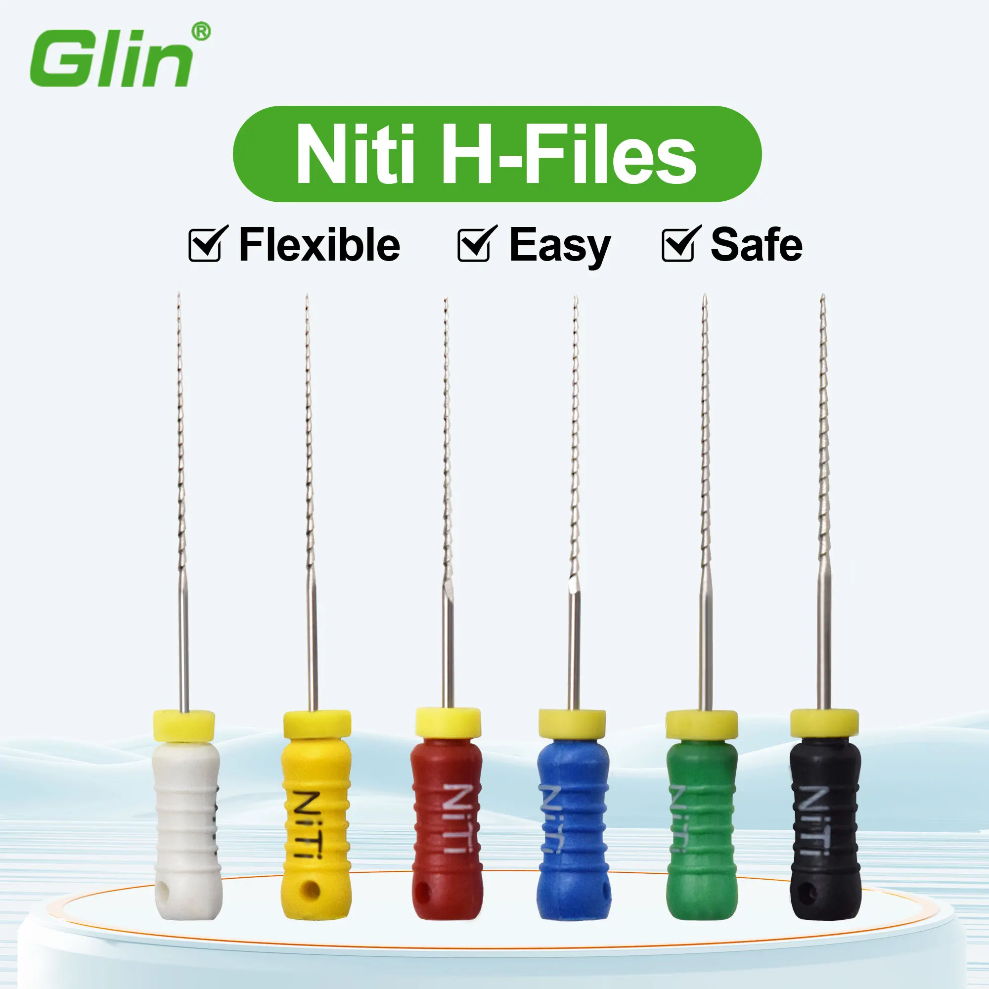 Glin 10 Cajas de Limas NITI H para Conductos Radiculares, Limas Dentales H-File de 21mm/25mm, Instrumentos Endodónticos