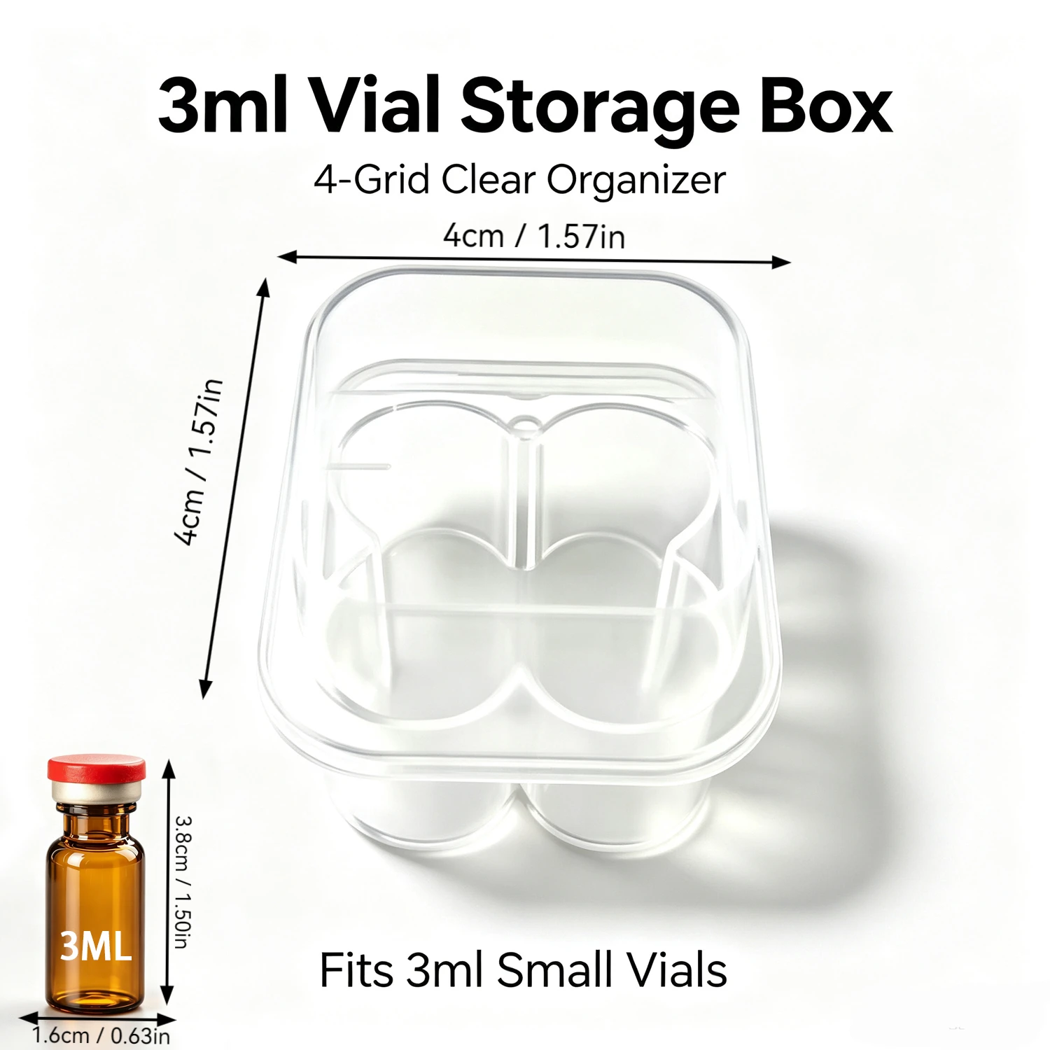 Paquete de 15/10/5 Cajas Organizadoras de Plástico Transparente con 4 Ranuras para Almacenamiento de Viales, a Prueba de Polvo, para Viales de Inyección de Péptidos de 3 ml - Transparente Medi