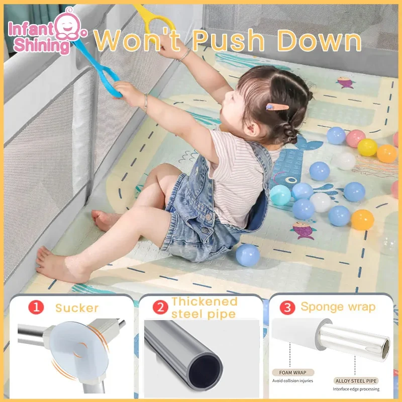 Parque infantil brillante para niños con Protector de espuma, parque infantil para bebés, valla de seguridad para bebés, parque infantil para niños de 0 a 6 años