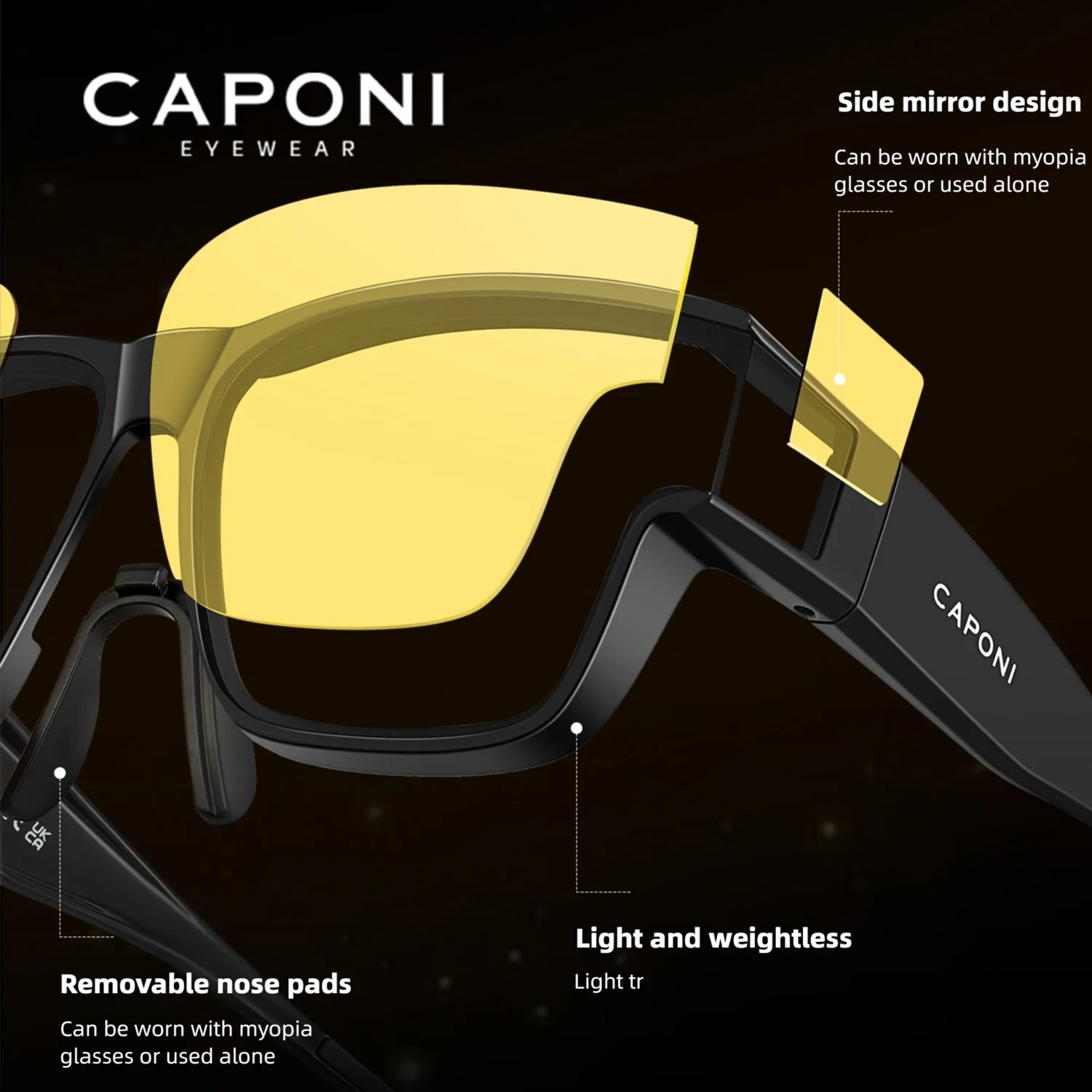 Gafas de Sol CAPONI con Visión Nocturna para Hombre, Antideslumbrantes, Fotocromáticas, para Uso Diurno y Nocturno, para Conducir al Aire Libre, con Cubierta de Marco, Modelo BSYS36703