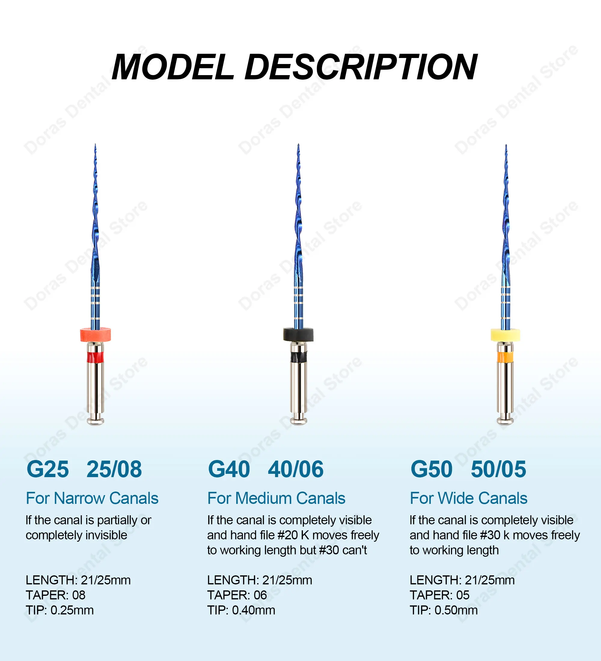 Instrumentos Dentales Glin, Sistema Bule, Limas Rotatorias Recíprocas Simples, Materiales de Endodoncia, Limas para Conductos Radiculares 25mm G25 G40 G50