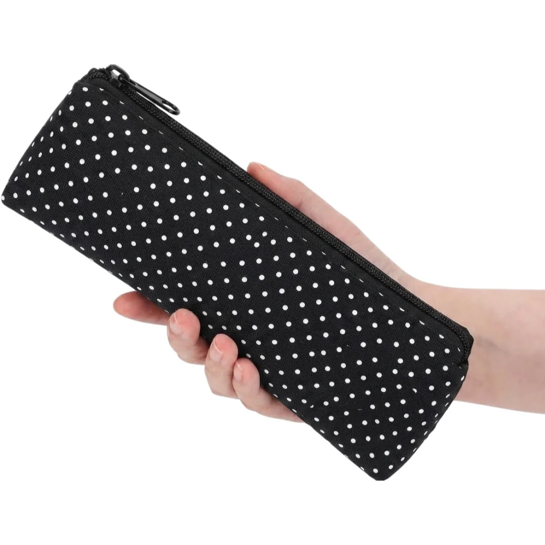 Estuche de lona con diseño de lunares, bolsa de papelería estética simple, bolsa de almacenamiento pequeña portátil para estudiantes, suministros para el regreso a la escuela