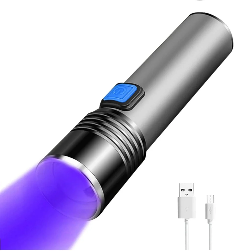 Linterna UV recargable por USB de 365nm, linterna de luz ultravioleta portátil de aluminio, luz negra, Detector de orina para mascotas, linternas negras