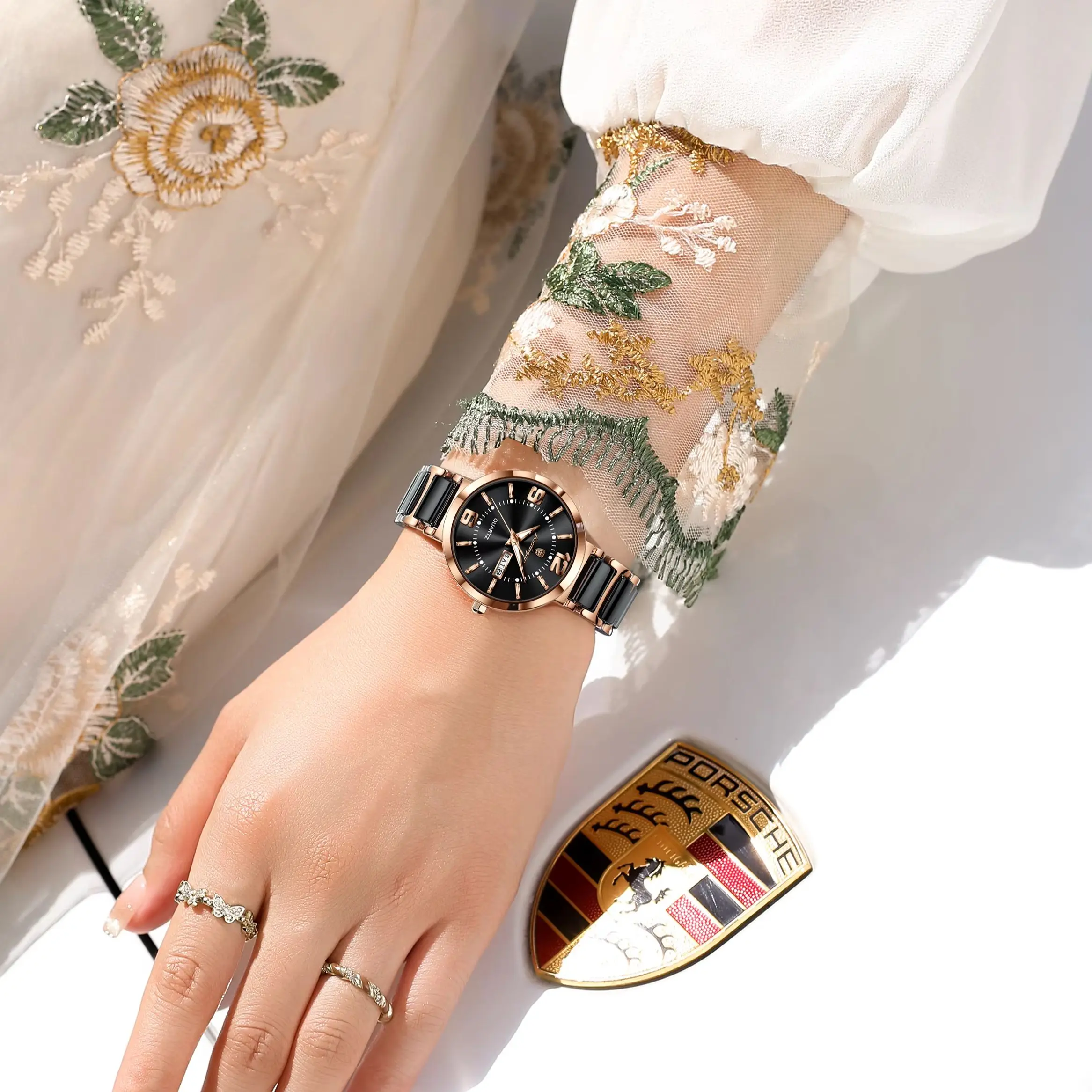 Relojes de moda POEDAGAR para mujer, reloj de lujo de cuarzo, resistente al agua, de acero inoxidable, con fecha y día de la semana, elegante reloj para mujer.