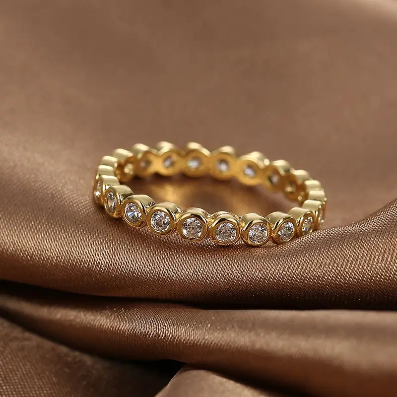 Anillo Redondo de Plata de Ley 925 con Circonita Blanca Exquisita, Joyería de Compromiso para Mujer, Accesorios de Moda para el Dedo, para Fiestas