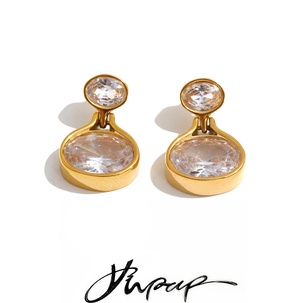 Pendientes Redondos de Acero Inoxidable con Circonita Cúbica Yhpup, Nuevos, Populares, Delicados, Estéticos, para Uso Diario, Regalo de Joyería