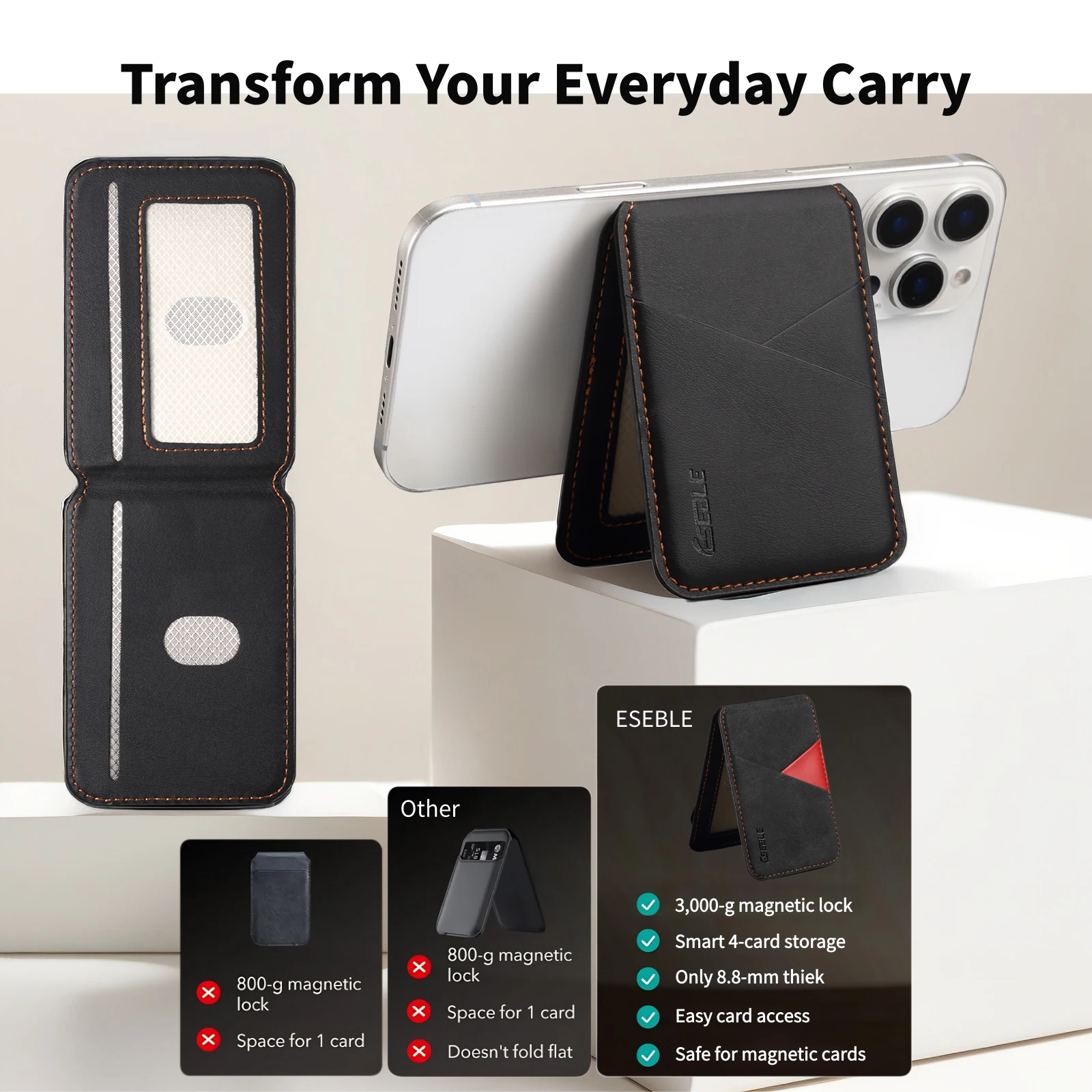Tarjetero Magnético de Cuero PU Premium, Billetera Anti-RFID Compatible con Smartphones con Carga Inalámbrica Magnética