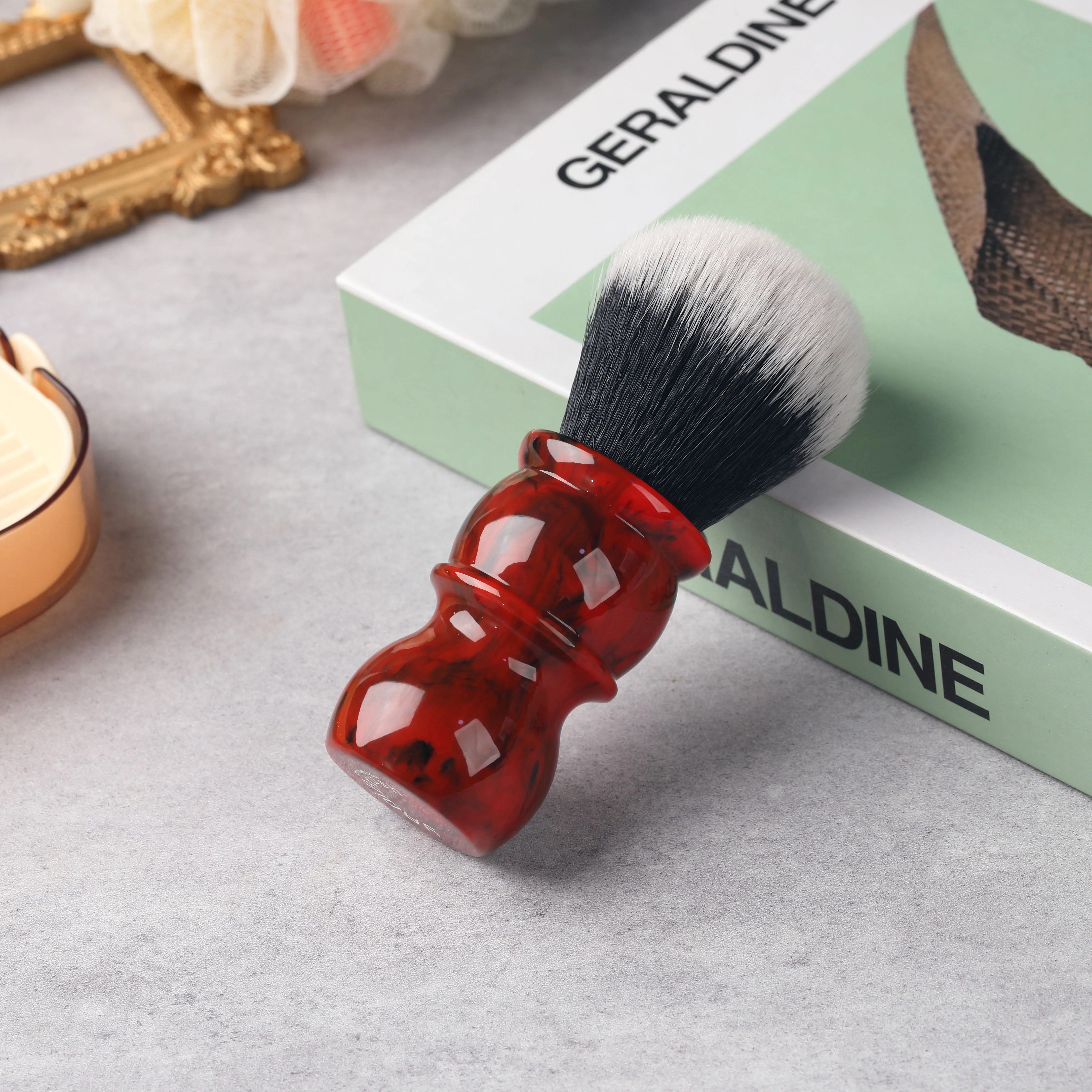 Yaqi brocha de afeitar de pelo sintético para hombre, cepillo de barba, mármol rojo, 24MM