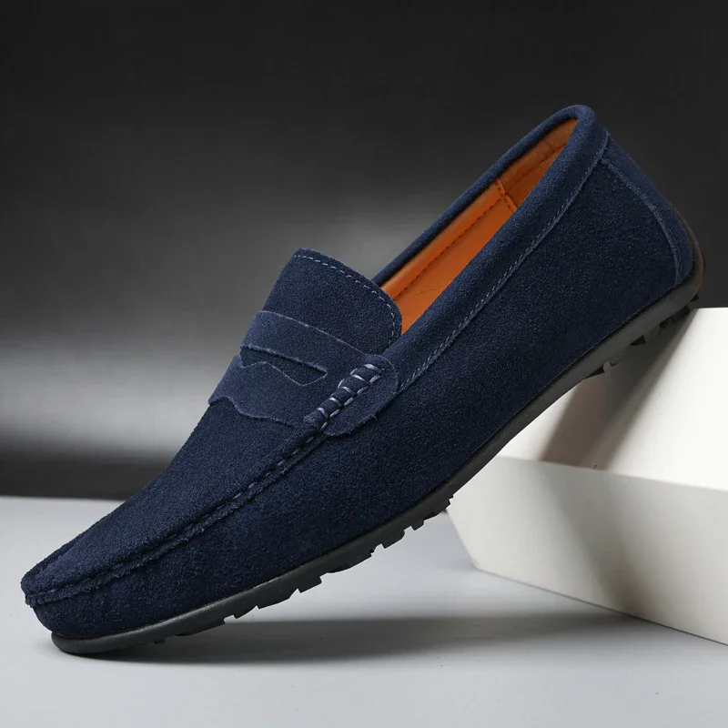 Mocasines de cuero de alta calidad para hombre, zapatos informales sin cordones, zapatos planos de moda para conducir, mocasines, diez colores, talla 38-47