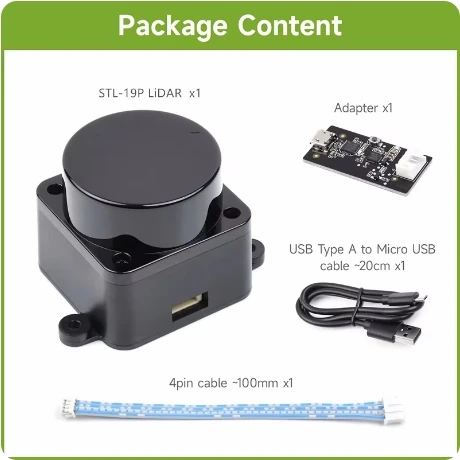 Kit Lidar LDROBOT D500, Escáner Lidar de Radar Láser TOF de 360° °   60000Lux compatible con ROS1 y ROS2 para interiores y exteriores (C1)