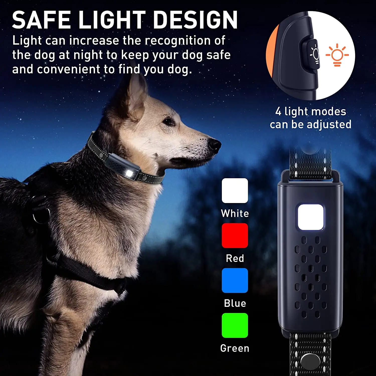 Collar de choque para entrenamiento de perros y mascotas, 3280 pies, 3 modos de entrenamiento, pitido, vibración, luz Flash de choque, seguridad por la noche, pantalla de batería Dual