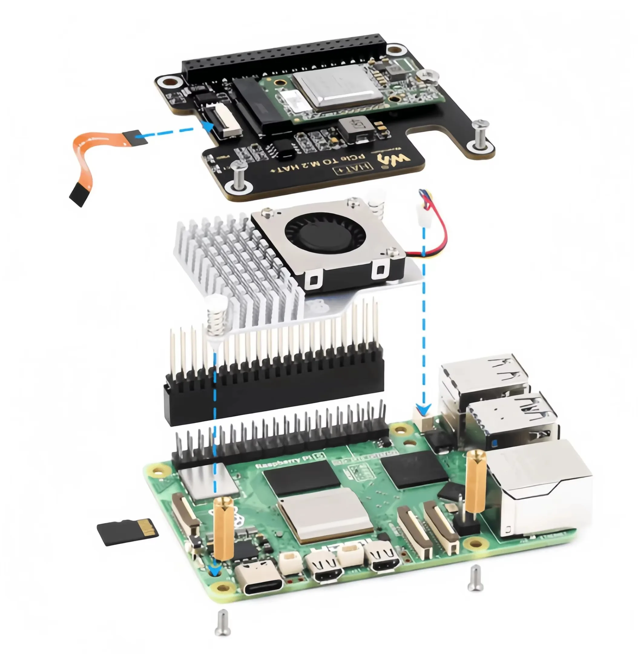 Kit de Inteligencia Artificial BoMaS Raspberry Pi de 5.ª Generación con Hailo-8, Interfaz .2, Potencia de Computación de 26 TOPS