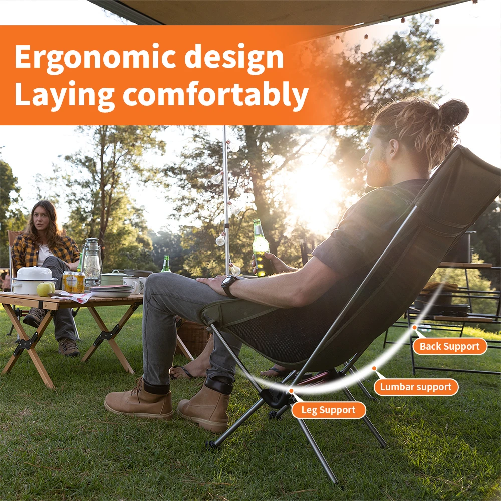 Silla Naturehike Camping Moon, silla plegable ultraligera con respaldo alto, mecedora portátil de carga de 120Kg para viajes, silla para pescar al aire libre