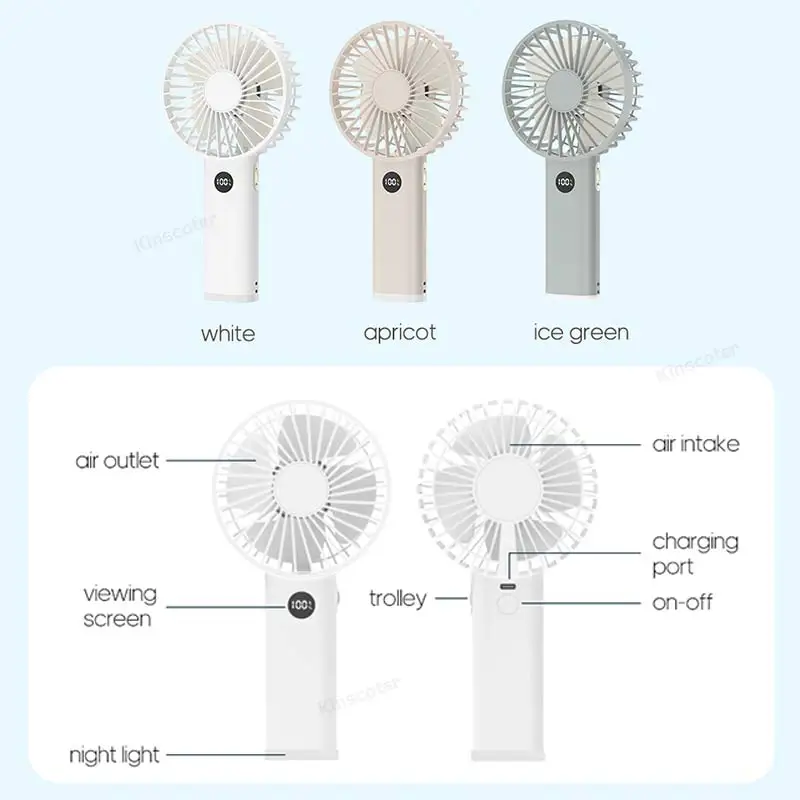 Nuevo Ventilador Personal de Mano Mini Ventilador de Mano USB Portátil 3600mAh Recargable Mini Ventilador con Control de Velocidad Continuo Pantalla Luz Nocturna