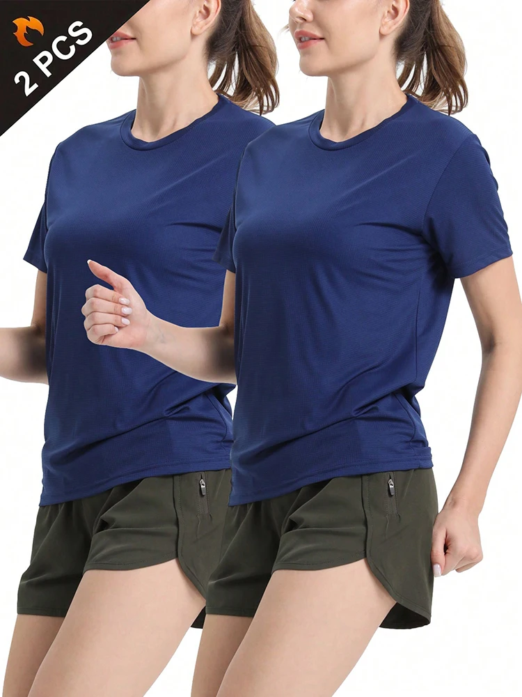 Camiseta deportiva ultraligera de secado rápido para mujer, Top ligero transpirable para entrenamiento físico, entrenamiento, correr y gimnasio, 2 uds.