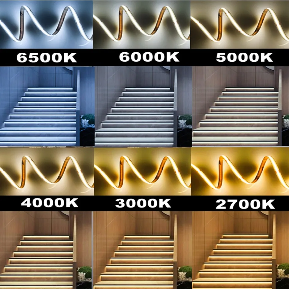 FCOB CCT tira de luz LED 608 LEDs alta densidad Flexible FOB COB 10mm luces Led RA90 2700K a 6000K lineal regulable DC12V DC24V