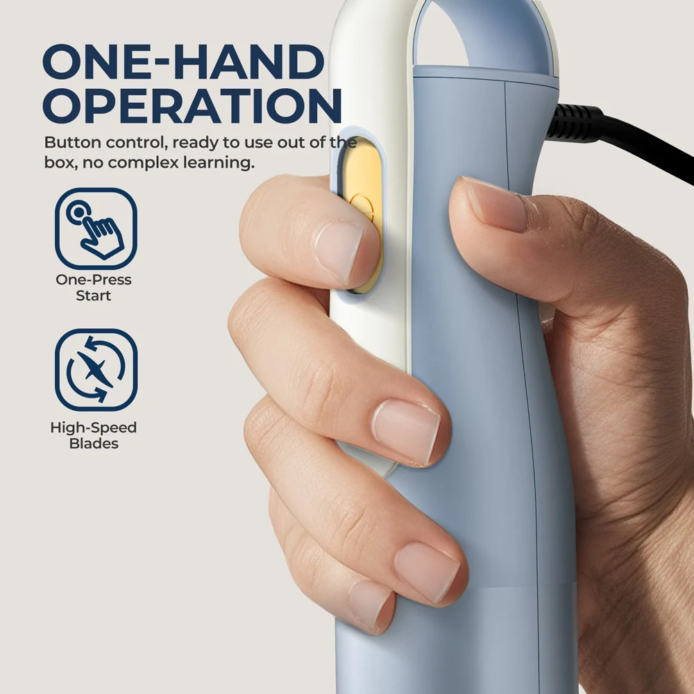 Batidora de mano, batidora de mano de inmersión con cuchillas de acero inoxidable para mezclar alimentos en la cocina, azul claro, básica clásica