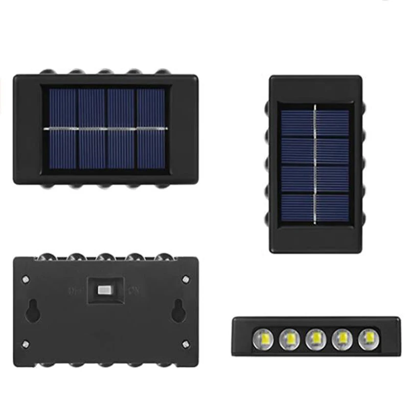 Lámpara Solar de pared de 10 LED, luz alimentada por energía Solar impermeable para exteriores, iluminación hacia arriba y hacia abajo, decoración para el hogar, jardín, porche y patio