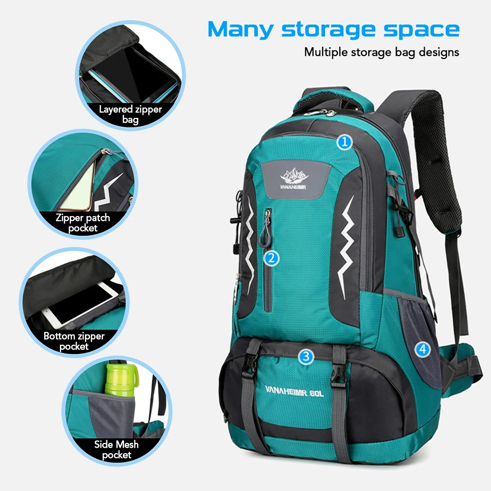 Mochila de senderismo para hombre y mujer, morral resistente al agua de 60L, ideal para deportes al aire libre, viajes y montañismo