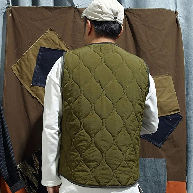 Chaleco acolchado de algodón Vintage para hombre, chaqueta acolchada sin mangas, ropa de abrigo informal gruesa y cálida para trabajo, Otoño e Invierno