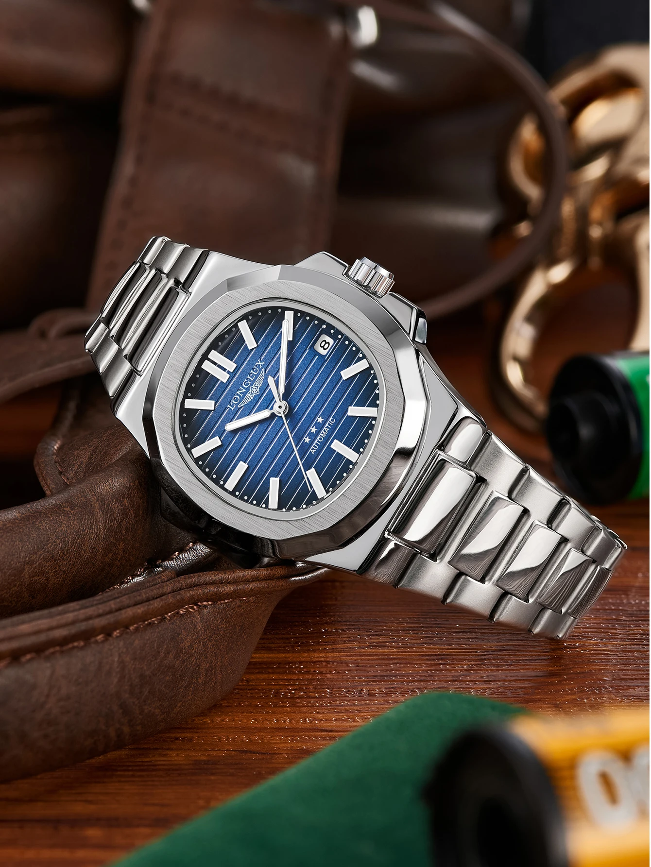 Reloj automático para hombre, con fecha, mecanismo de cuerda manual, resistente al agua, de acero inoxidable, con indicadores luminiscentes, reloj de lujo para hombre, ideal como regalo para tu pareja.
