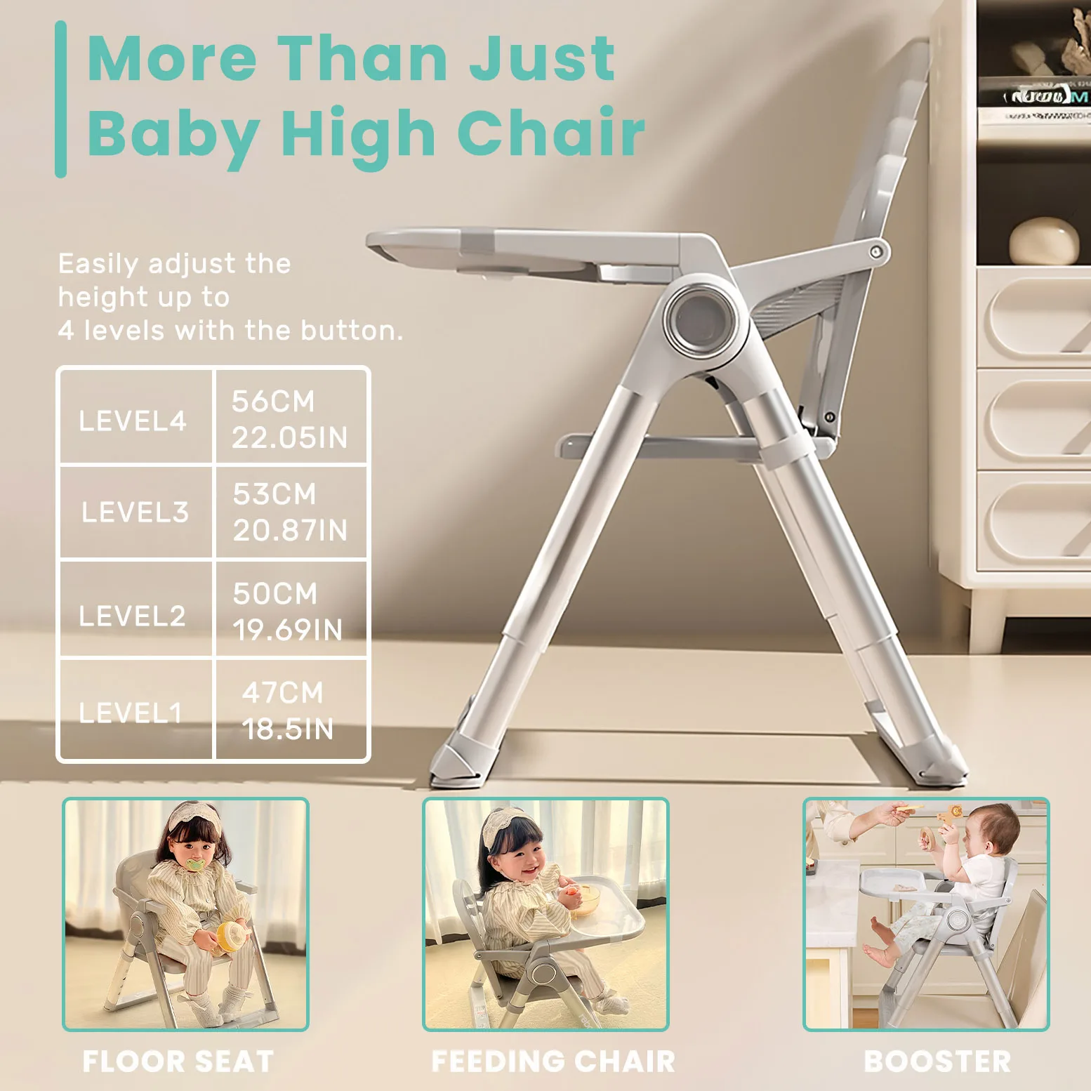 Asiento elevador plegable para bebé, silla alta para comedor, asiento de alimentación portátil para niños pequeños de 6 meses a 3 años de aproximadamente