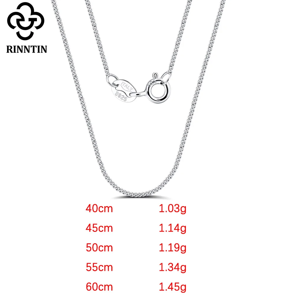 Rinntin sólida plata 925 1,0mm collar de cadena lateral para mujeres niñas collar elegante joyería fina 40/45/50/55/60cm SC18