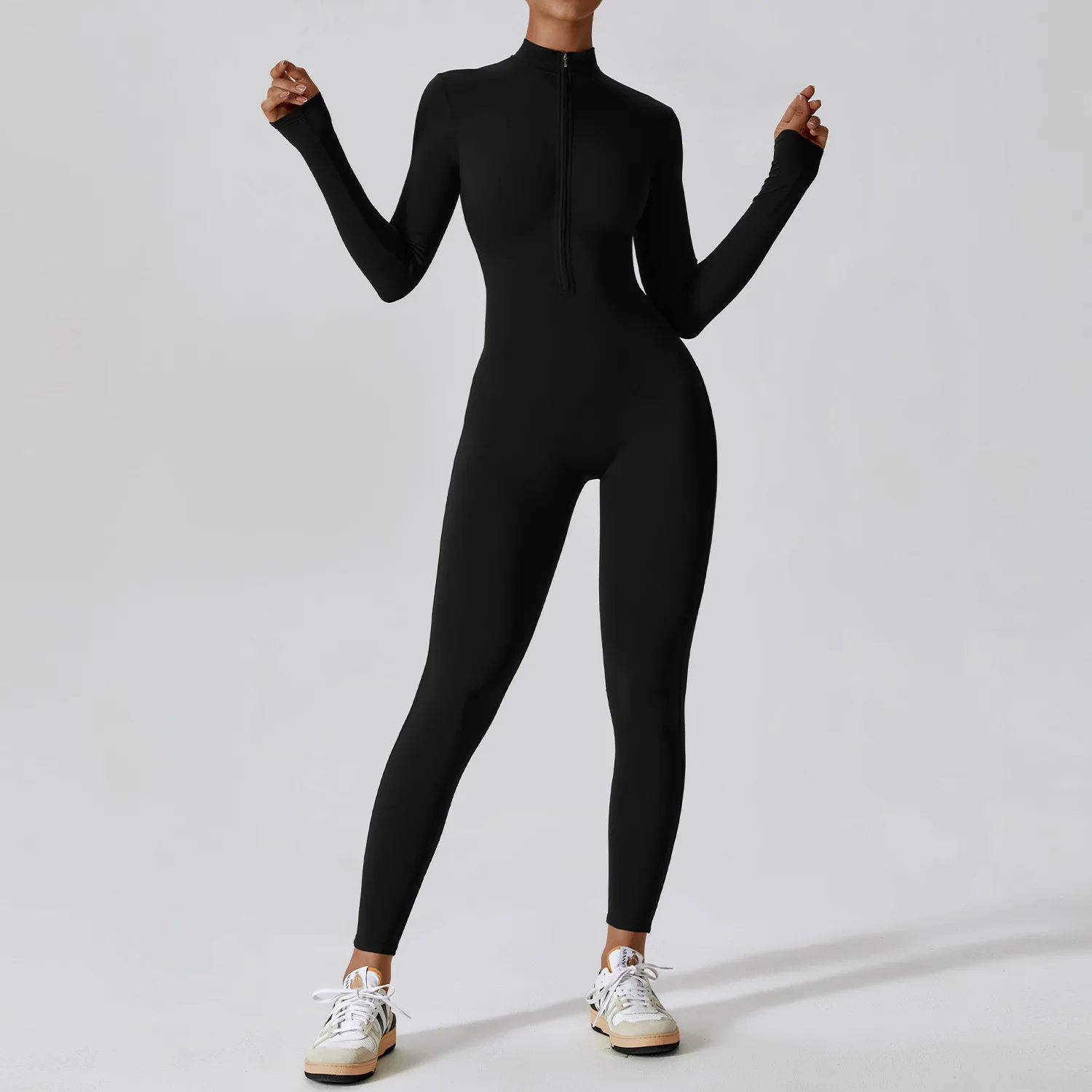 Monos de una pieza para mujer, conjunto de Yoga de manga larga con cremallera, ropa de entrenamiento de realce para gimnasio, mono deportivo, chándal
