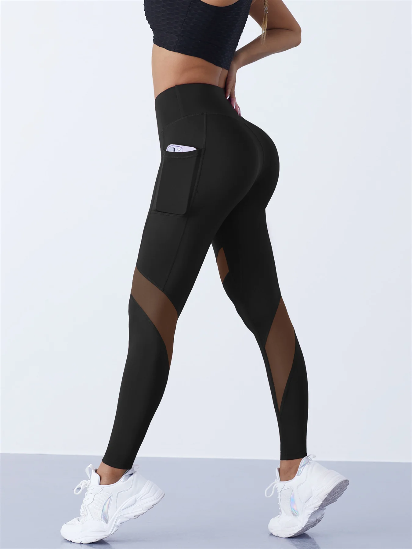 Pantalones de Yoga empalmados de malla para mujer, mallas moldeadoras, cintura alta, Control de barriga, levantamiento de caderas, entrenamiento para correr, pantalones deportivos para mujer