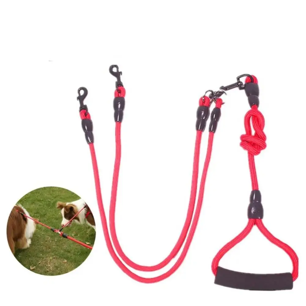 Correa para mascotas de nailon, doble, dos cabezales, cuerda para perros, acoplador de 2 vías, collares para perros, arnés, correas para perros