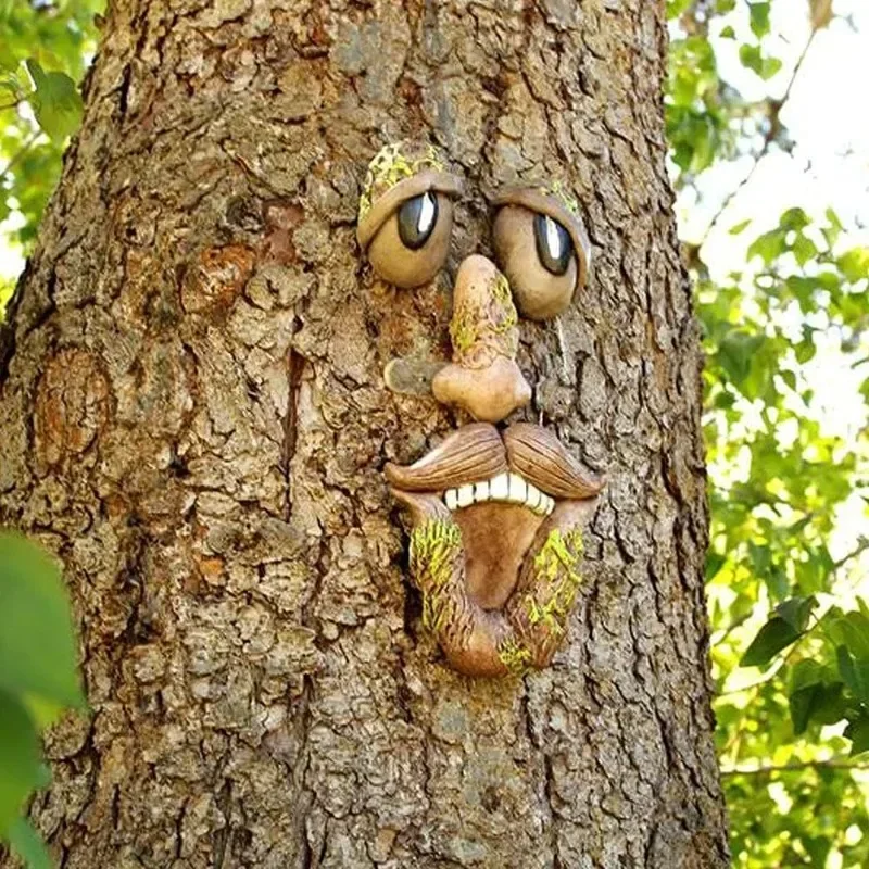 Estatuas de cara de árbol al aire libre, abrazador de árbol de anciano, corteza, decoración de cara de fantasma, arte divertido para patio, decoración de árbol, accesorios creativos para jardín al aire libre