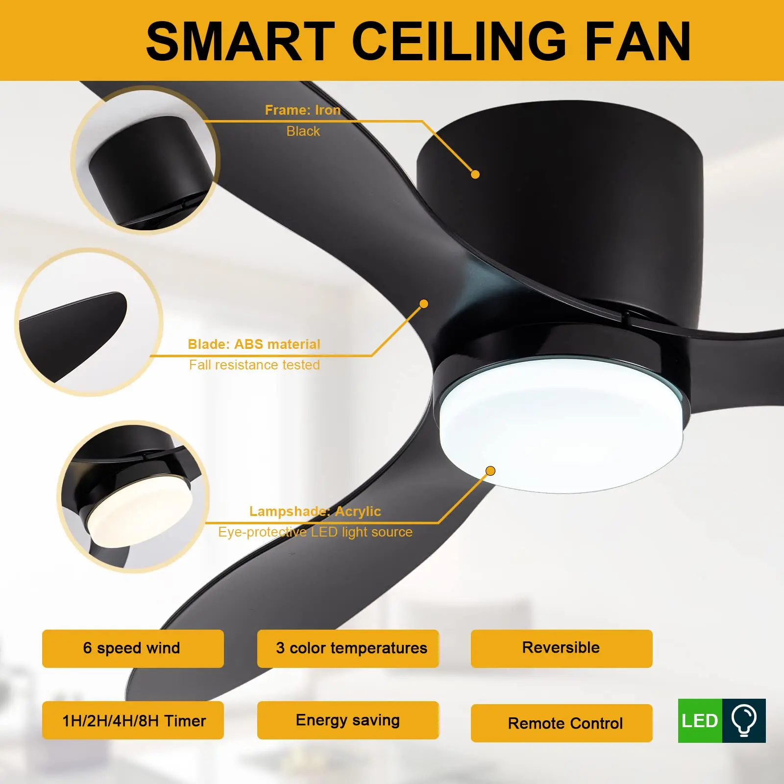 IRALAN-ventilador de techo de suelo bajo de 52 pulgadas, ventilador LED moderno para dormitorio, lámpara de techo para comedor, sala de estar, ventilador eléctrico para el hogar