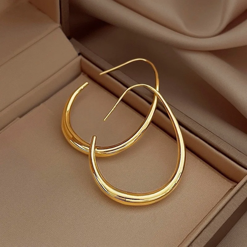 Pendientes de aro de boda con elipse dorada de Plata de Ley 925 para mujer, joyería femenina de lujo, joyería de dinero 925