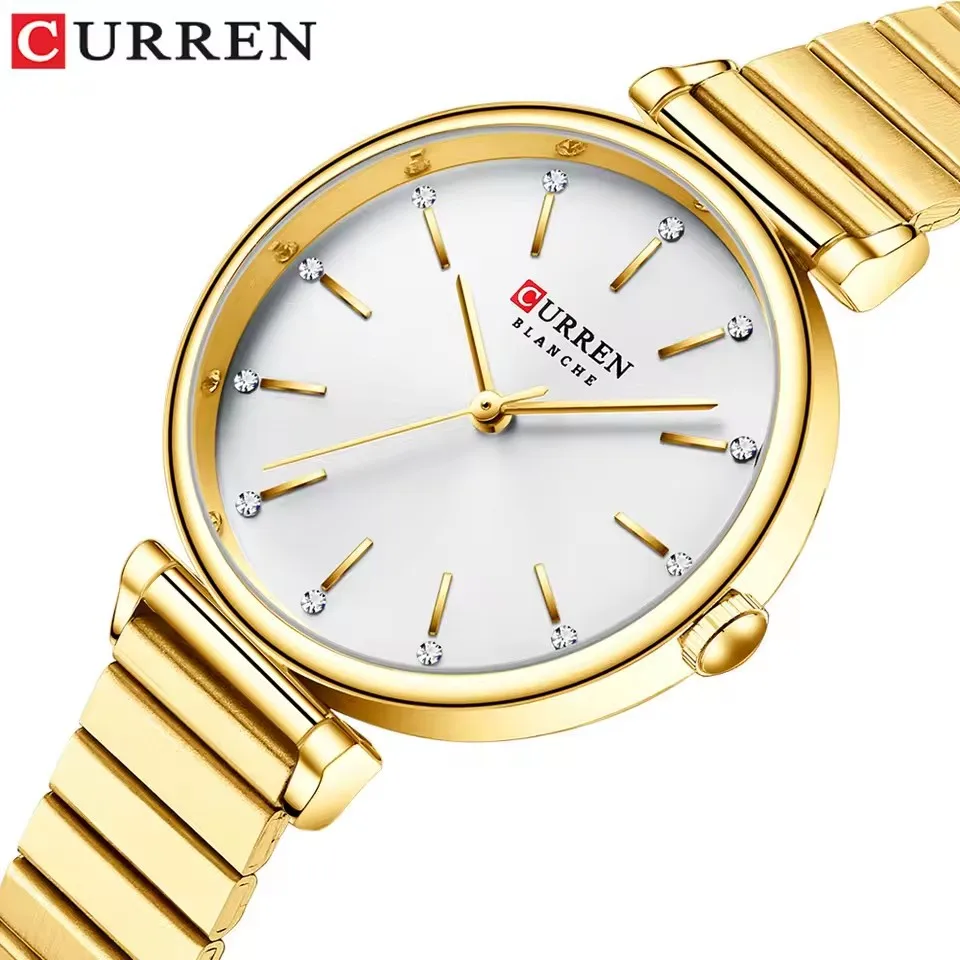 CURREN 9081 Reloj de Cuarzo Elegante y Sofisticado para Mujer, Resistente al Agua, Correa de Acero Inoxidable, Reloj de Negocios para Mujer, Relojes de Mujer