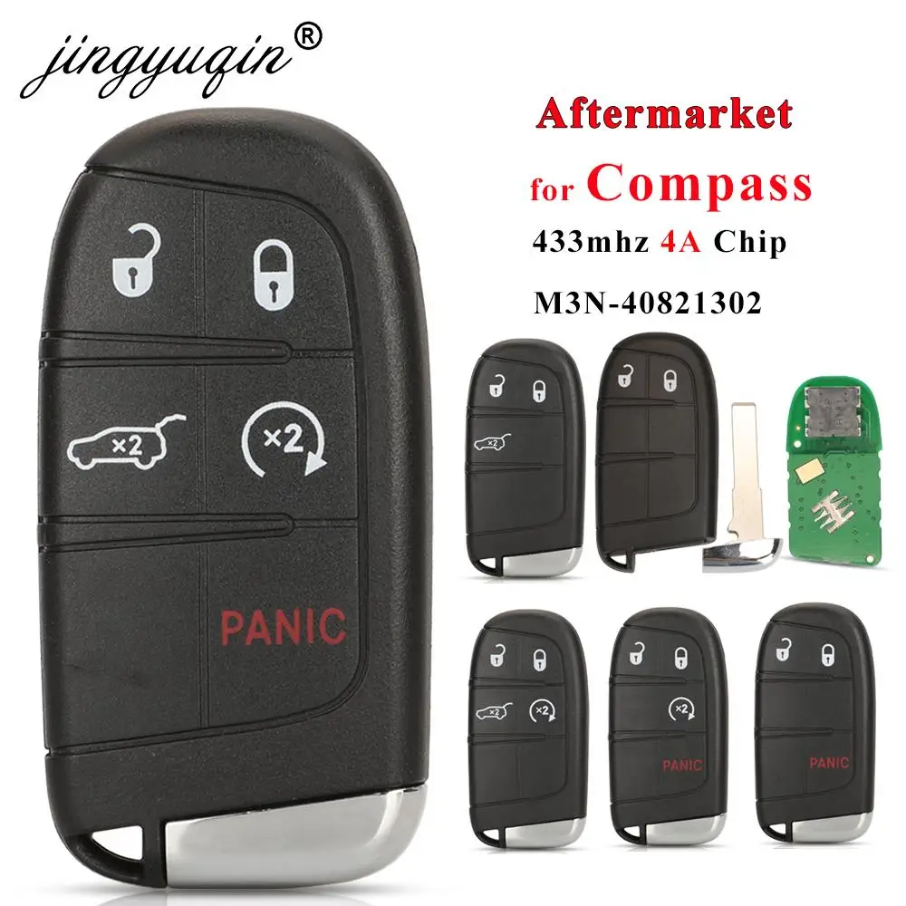 Jingyuqin llave remota inteligente del mercado de accesorios 433mhz 4A sin llave para Jeep Renegade Compass C-CUV Trailhawk SIP22 M3N- 40821302 68250335 AB