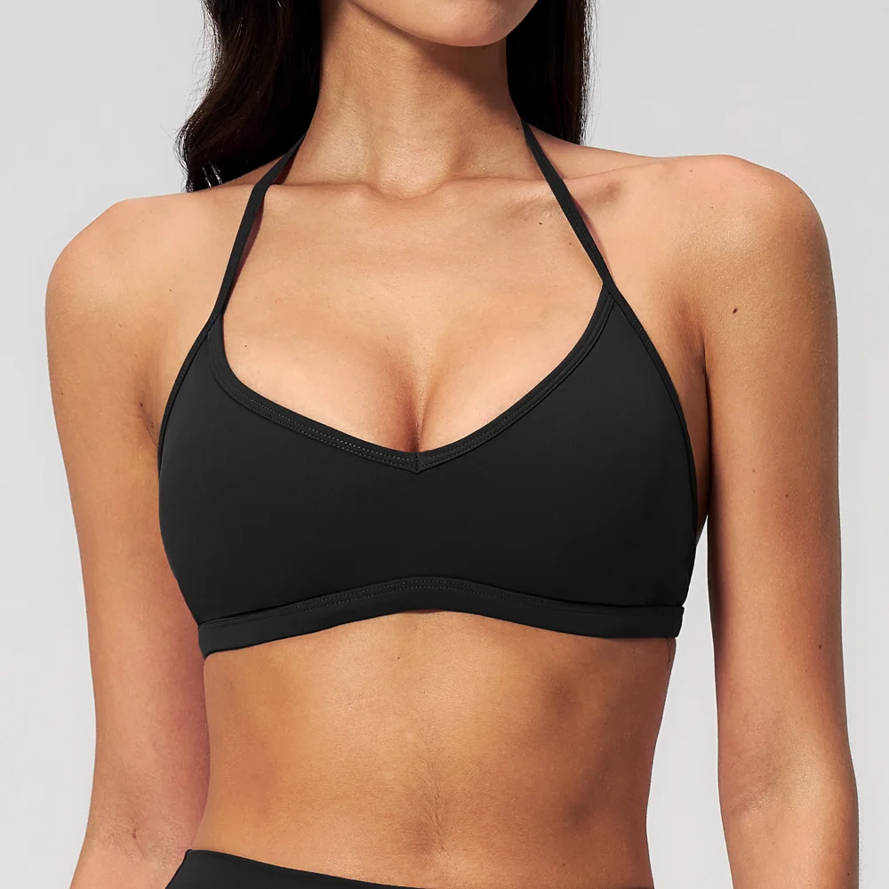 Sujetador deportivo sexy para mujer, transpirable, con cuello halter que expone la espalda, para correr, ciclismo, ropa interior deportiva de secado rápido, top de fitness.