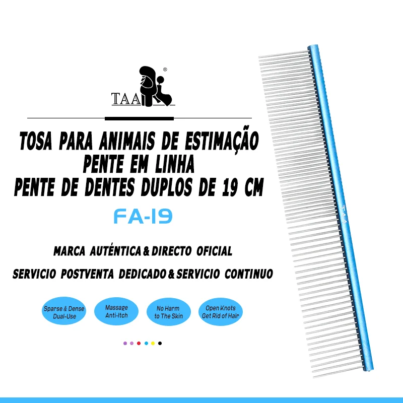 TAA Peine Profesional para Peluquería Canina Peine de Dientes Dobles para Mascotas Peine de Fila Densa y Esparcida FA-19 Elimina el Pelo de Nudos y Enredos
