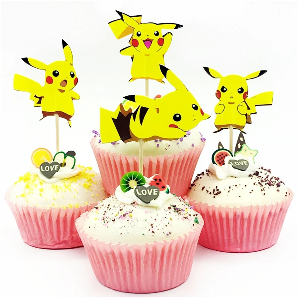 24 piezas/bolsa, Adorno para Pastel de Elfo, Figura de Anime Charizard, Inserto para Pastel, Kawaii, Decoración para Fiesta de Cumpleaños Infantil, Juguetes