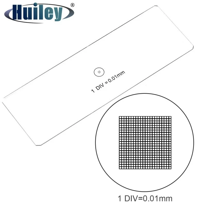 Micrómetro DIV, diapositivas de calibración de escenario de microscopio de 0,01mm, rejilla de red de vidrio óptico, regla de medición 100x100, accesorios para microscopio