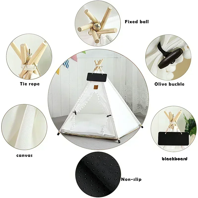 Tienda tipi para mascotas para gatos y perros, casa para perros lavable y extraíble portátil, casa para cachorros de interior con cojín y pizarra para gatos